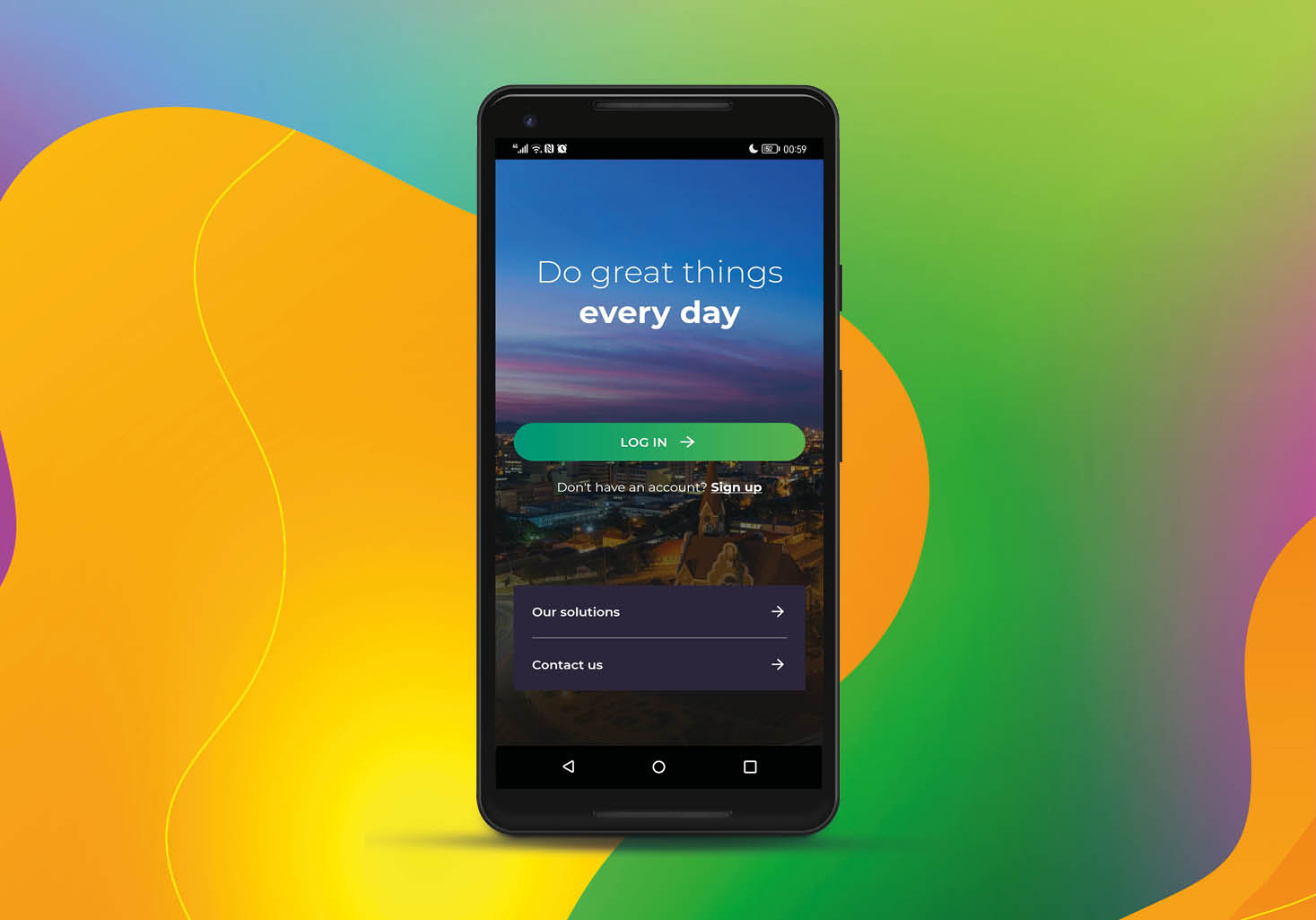Old Mutual App screen with a welcome image