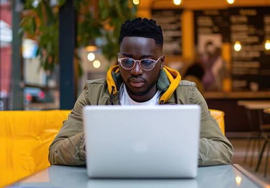 young man checking out the Namibian website